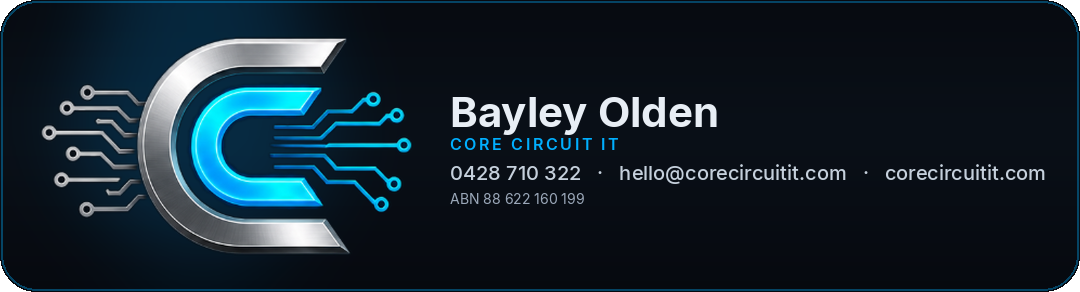 Bayley Olden, Core Circuit IT email signature
